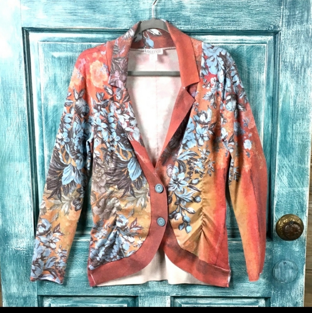 d. terrell ltd. floral knit cardigan sweater XL